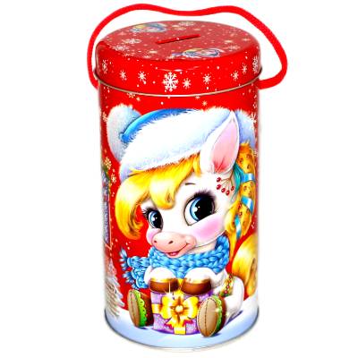 Сладкий новогодний подарок в жестяной упаковке весом 300 грамм